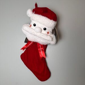 FAO SCHWARZ Santa Claus Christmas Stocking Red Velvet Plush Adorable NWT